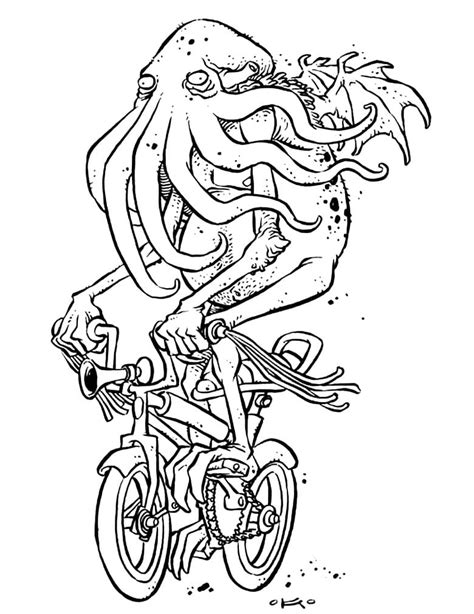Cthulhu Riding Bicycle Coloring Page Free Printable Coloring Pages