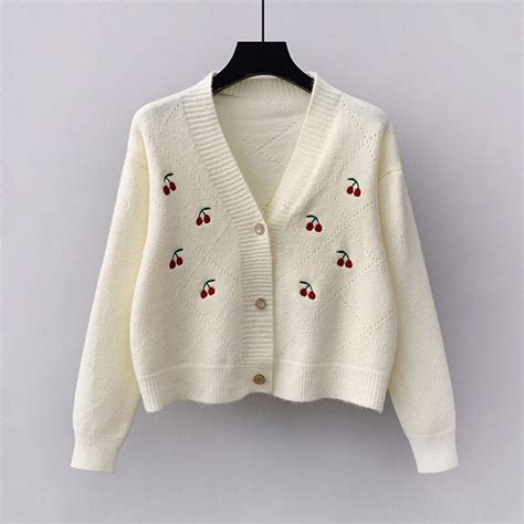 Cherry Embroidered Sweater Cardigan 2021 New Womens Spring And Autumn