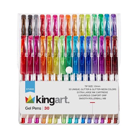Kingart Soft Grip Glitter Gel Pens Xl 25mm Ink Cartridge Set Of 30