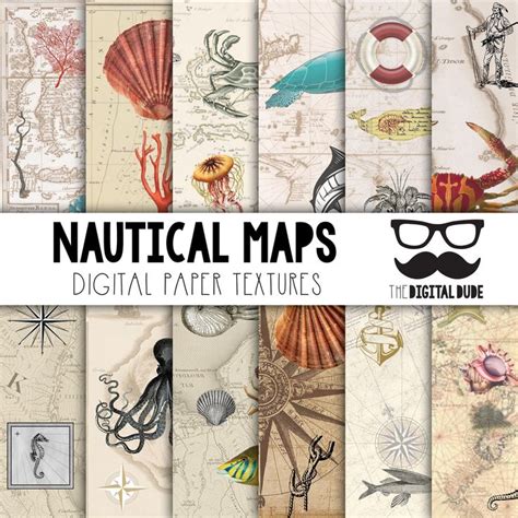 Nautical Maps Premium Digital Paper Printable Scrapbook Etsy