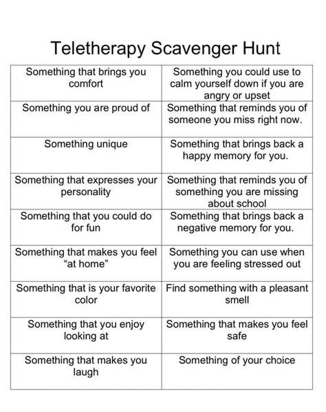 Teletherapy Scavenger Hunt Play Therapy Activities Adolescent