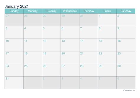 Download Calendar January 2021 January 2021 Calendar Free Printable
