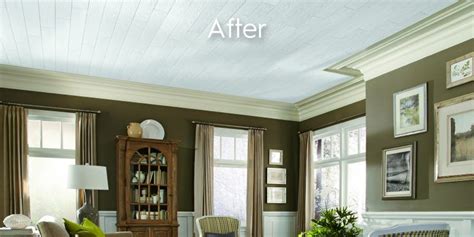 Install tracks on the ceiling, snap clips into the tracks and mount the planks. Cover Popcorn Ceilings | Covering popcorn ceiling, Popcorn ...