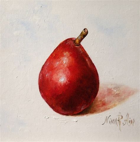 Red Pear Oil Painting By Nina Raide Original Kitchen Art Fruit