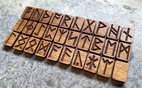 Oak Carved Anglo Saxon Rune Set Futhorc With Custom Oak Box Etsy