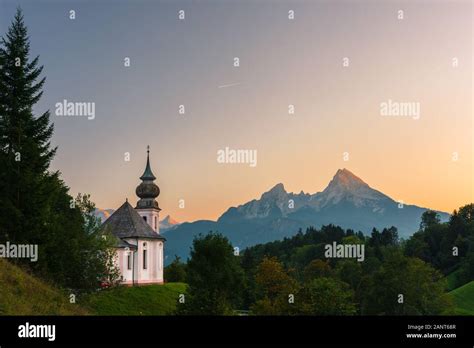 Pilgrimage Church Of Maria Gern In Bavarian Alps With Watzmann On