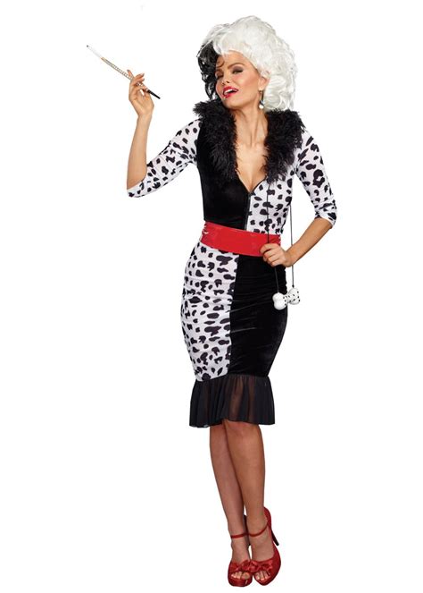 Cruella Cosplay Dresses Cruella De Vil Costumes Womens Spotted Dress 101 Dalmatians Halloween