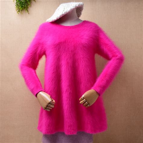 Ladies Women Fashion Pull Rose Hairy Mink Cashmere Knitted Long Sleeves Slim Blouses Pullover