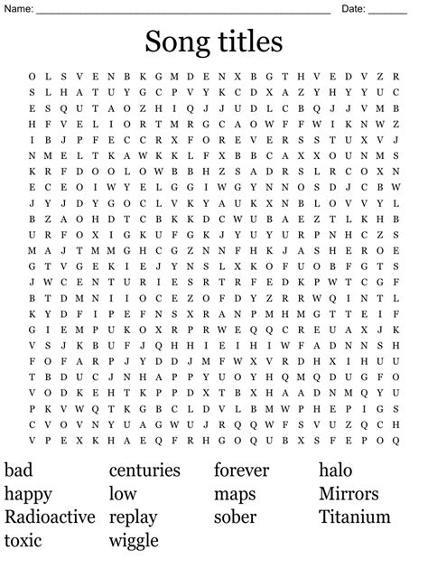 Song Titles Word Search Wordmint