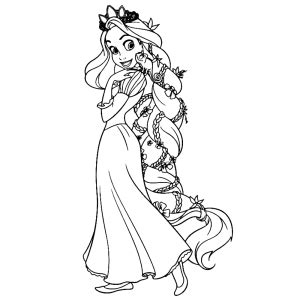 Assepoester, doornroosje, sneeuwwitje, rapunzel… welke kleur ga jij haar jurk geven? Rapunzel (tangled) kleurplaten → Leuk voor kids