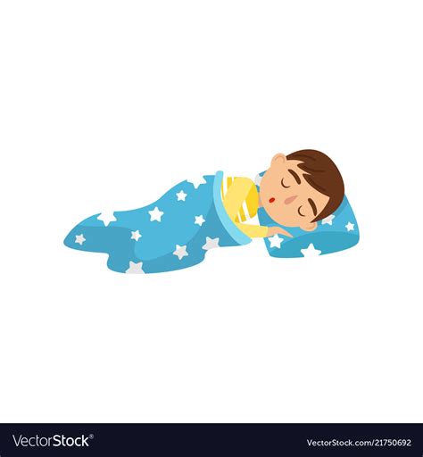 Cute Boy Sleeping On His Bed Kids Activity Daily Vector Image