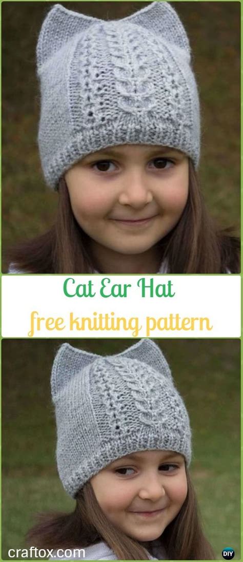 Pattern attributes and techniques include: Kitty Cat Hat Knitting Patterns Size Baby to Adult Free