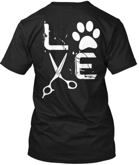 The Back Of A Black T Shirt That Says Love With A Dog Paw And Scissors