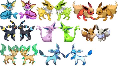 The shiny version of eevee is pretty neat, muting. shiny eeveelutions | Pokemon eevee, Pokemon eevee ...
