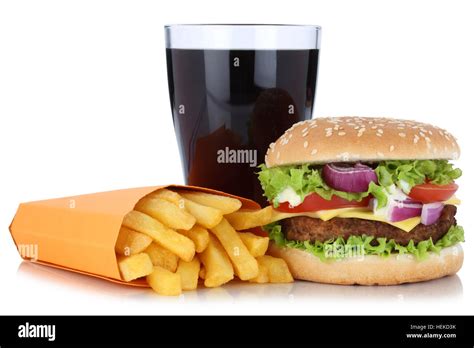 Cheeseburger Hamburger And French Fries Menu Meal Combo Cola Drink