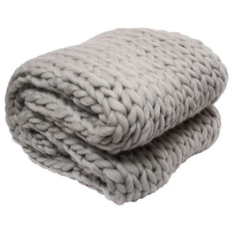 Silver One Super Chunky Knitted Throw Blanket Gray 50 X 60