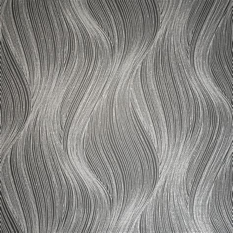 Wm0115310701 Textured Wavy Lines Wallpaper Black Gray Silver Waves 3d