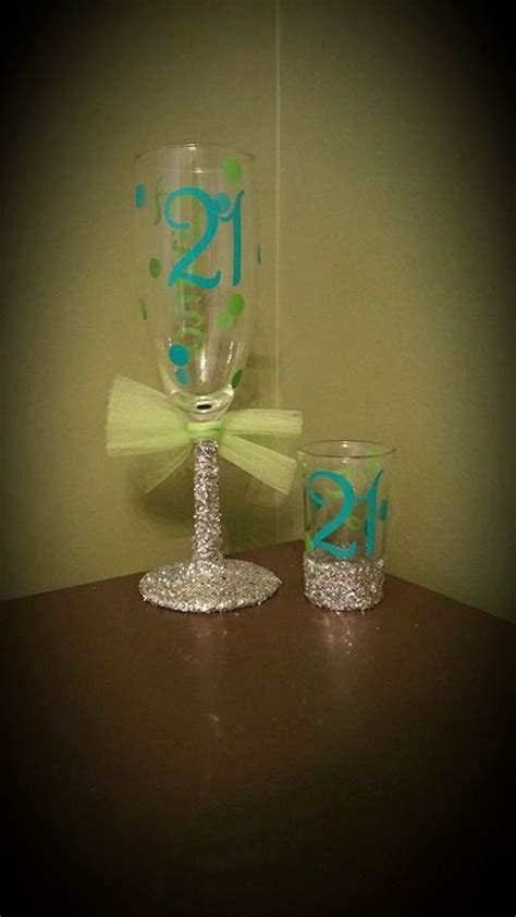 21st Birthday Personalized Champagne Flute And Glitter Stemmed Shot