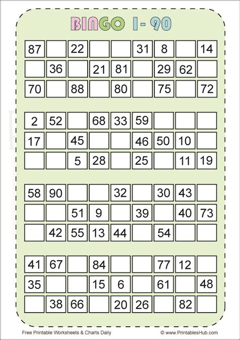 Free Printable Bingo Cards 1 90 Pdf Printables Hub