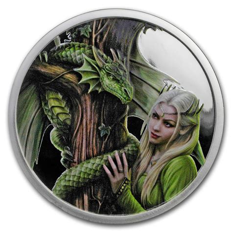 5 Oz Silver Colorized Round Anne Stokes Dragons Kindred Spirits