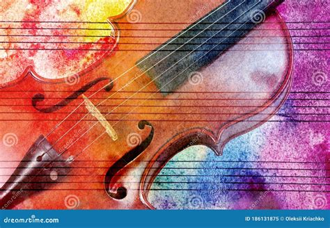 Vintage Violin Background Melody Concept Old Music Sheet In Colorful