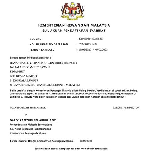 Kementerian kewangan malaysia atau jabatan akauntan negara malaysia (janm) tidak pernah melantik bukan warganegara malaysia yang disahkan oleh notari awam/pegawai konsulat negara berkenaan. About Us - Hana Travel & Transport Sdn Bhd