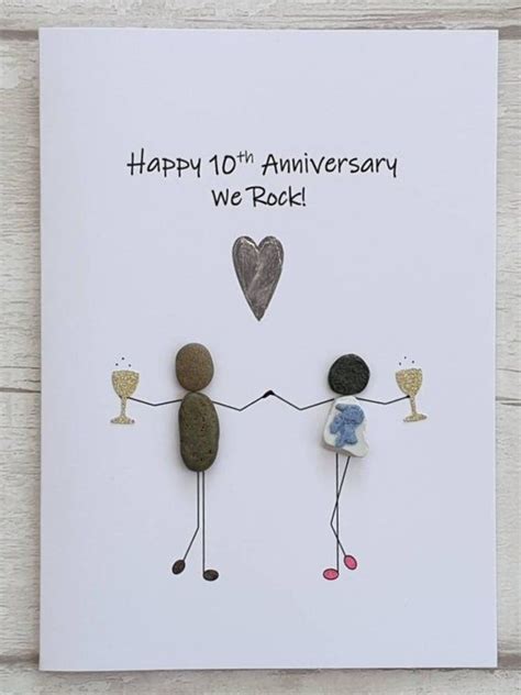 Happy 10th Anniversary Card For Her Tin Anniversary Handmade Pebble Art Card Unique Fu