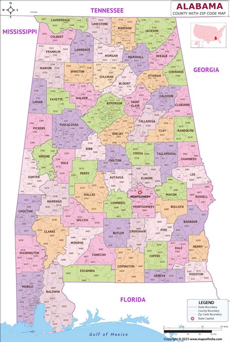 Alabama County Zip Codes Map