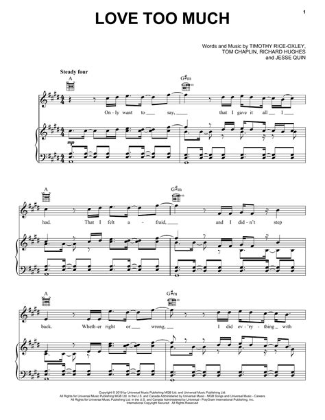 Download Keane Love Too Much Sheet Music And Pdf Chords Piano Vocal