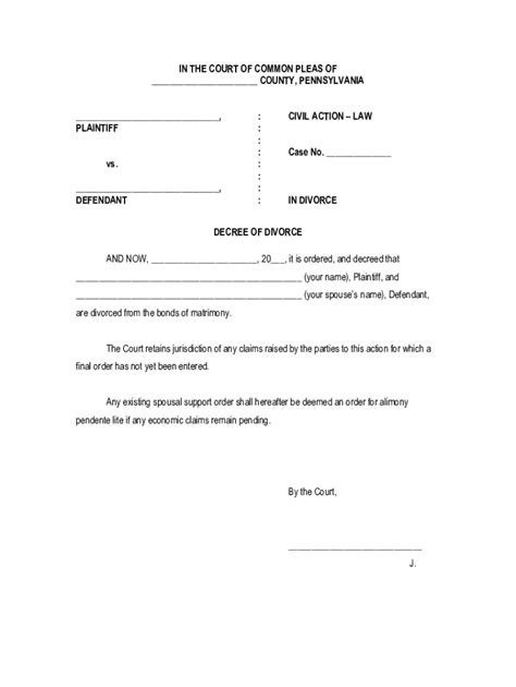 Pa Form Divorce Decree Fill Online Printable Fillable Blank