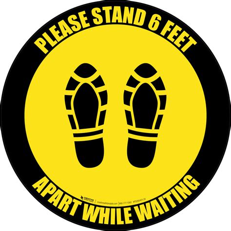 Please Stand 6 Feet Apart While Waiting Shoe Prints Yellow Black Border