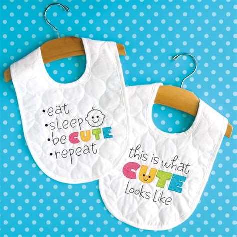 Dimensions Stamped Cross Stitch Kit Cute Diy White Baby Bibs 2 Pc