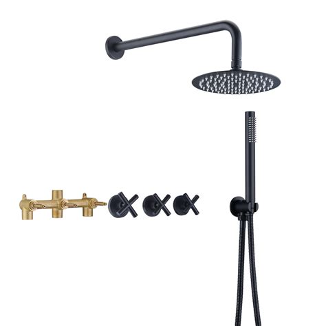 3 Handle Shower Faucet System,Matte Black Shower Faucet Set with Valve