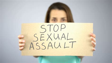 Stop Sexual Assault Sign In Womans Hands Female Rights Protection