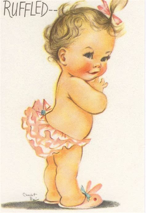 Vintage Charlot Byj Birthday Card Baby Girl In Ruffled Pants Bunny