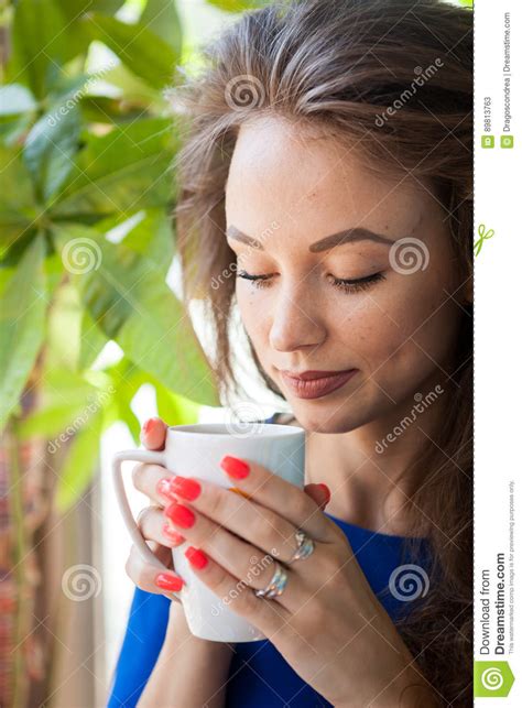 gorgeous woman drinking coffee stock image image of morning drink 89813763