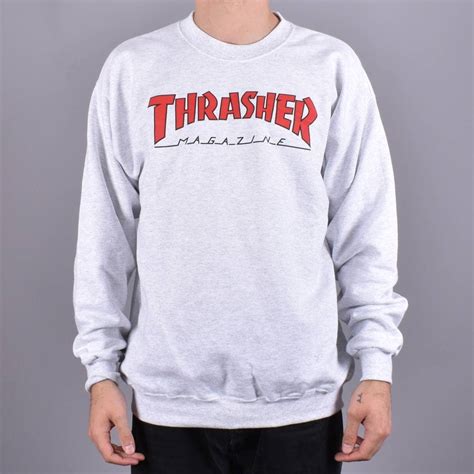 Thrasher Outlined Crewneck Ash Grey Skate Clothing From Native