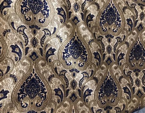 Swatch Designer Upholstery Chenille Velvet Fabric Blue Gold
