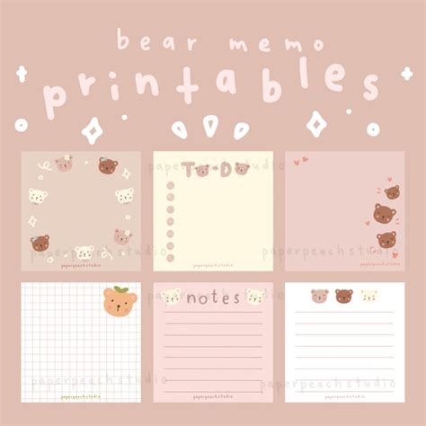 Bear Friends Memo Notes Printable Note Pad Digital Download Etsy India