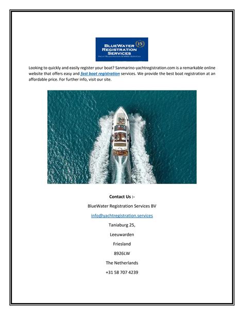 Fast Boat Registration | Sanmarino-yachtregistration.com by Blue water