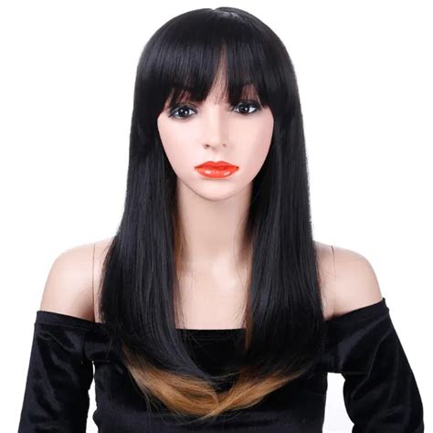 aosiwig black long straight wig synthetic hair wigs with bangs cosplay women heat resistant in