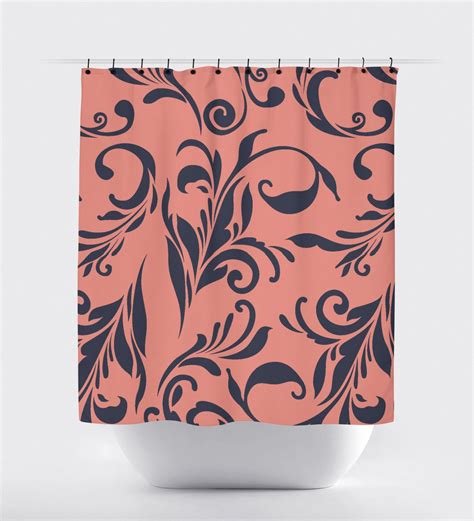 Coral And Navy Flower Shower Curtain Navy Blue Coral Shower