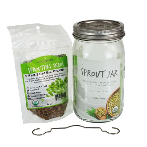 Quart Sprouting Jar With Stainless Steel Sprouter Straining Lid Stand