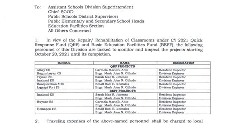 Dm No 486 S 2021 Inspection Of Projects Funded Under The 2021 Quick