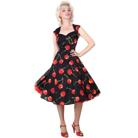 Collectif Regina Doll Black Red Cherry Stem Vintage 1950s Style Prom