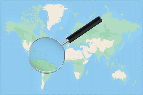 Map Of The World With A Magnifying Glass On A Map Of Barbados 13454764