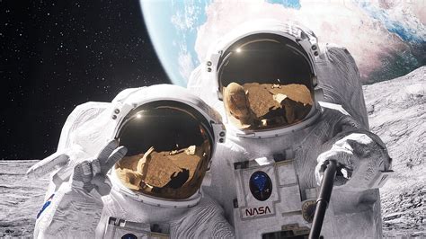 Download Wallpaper 1920x1080 Astronauts Astronaut Spacesuit Selfie