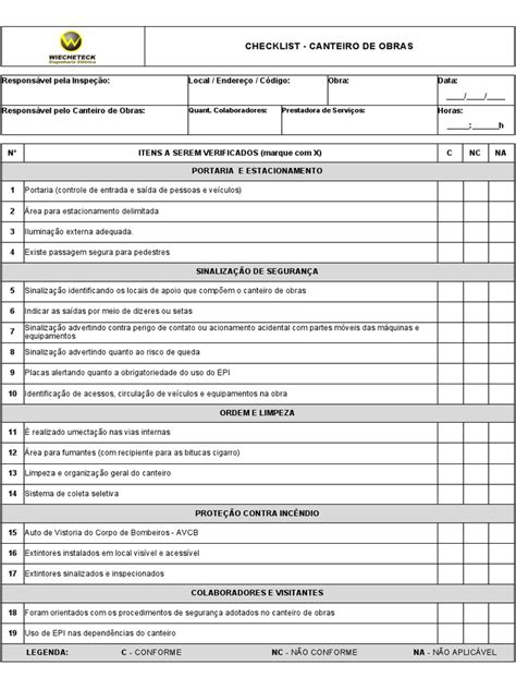 Checklist Canteiro De Obras Pdf