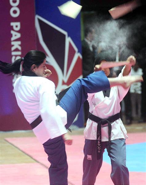 Players In Action At The Opening Match Of Coas Pakistan Open International Taekwondo