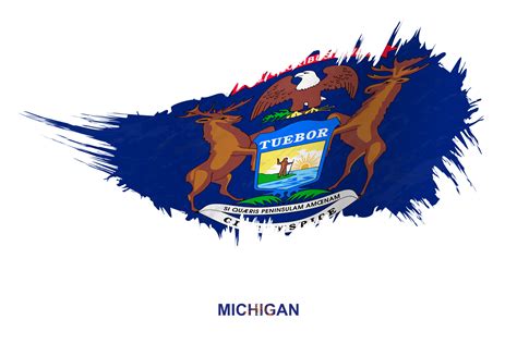 Flag Of Michigan State In Grunge Style With Waving Effect 13402741